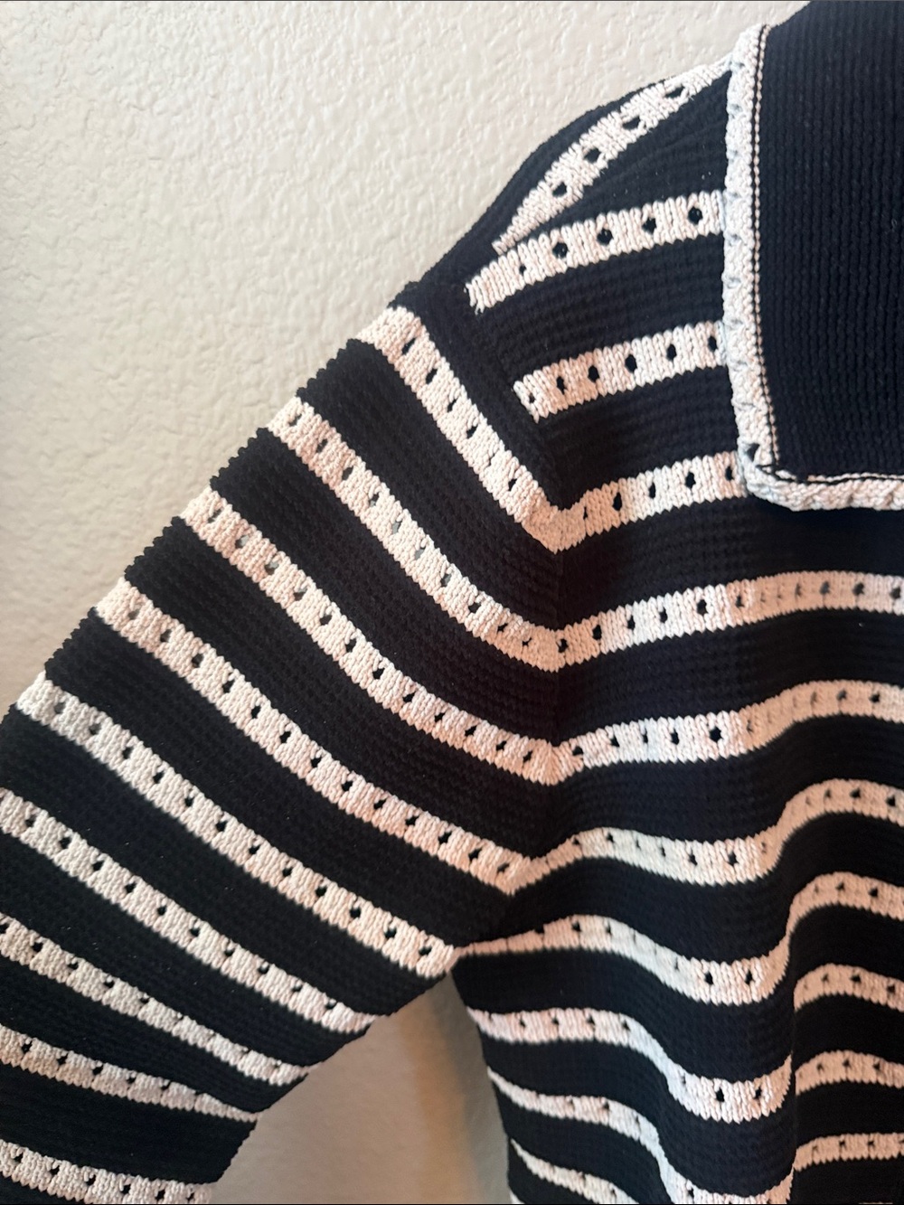 Love Trend Black Cardigan with White Crochet Stripes - Picture 5 of 6